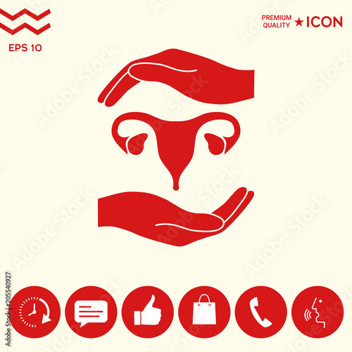 Hands holding Female uterus - protection symbol