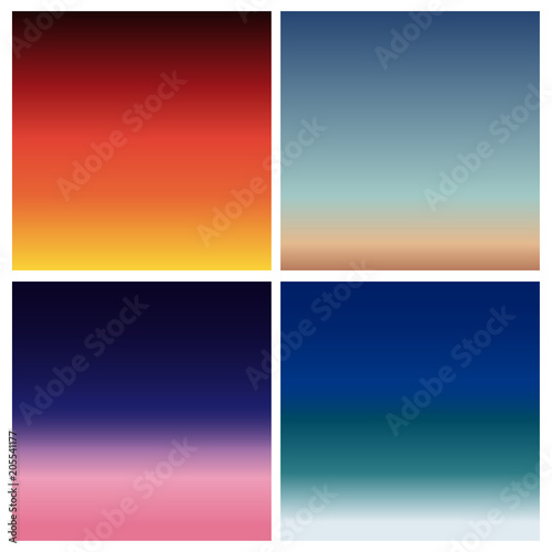 Abstract vector sunset blurred background set. Square blurred background - sky clouds colors With love quotes © MarySan