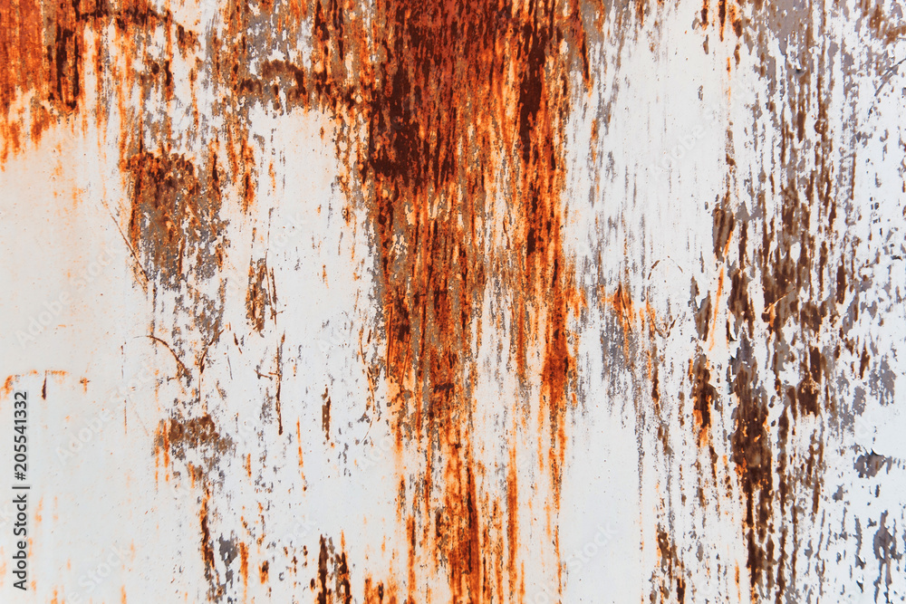 Metal Rust Background Metal Rust Texture. Beautiful unusual background. Rusted white painted metal wall.