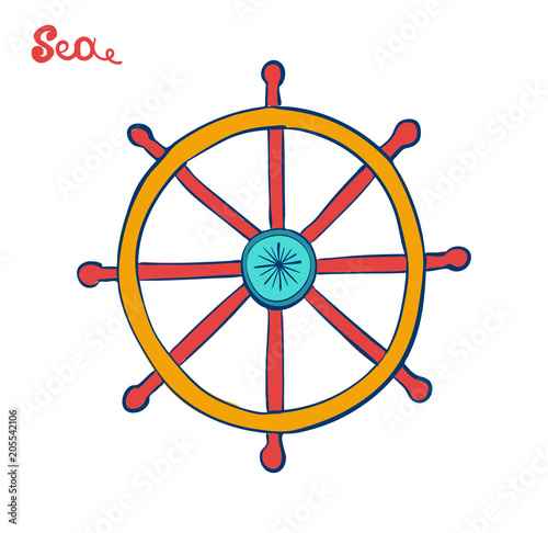 handwheel or Steering Wheel. Symbol of a cruise excursion. Marine illustration