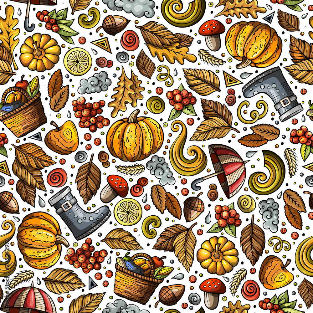 Cartoon cute hand drawn Autumn seamless pattern