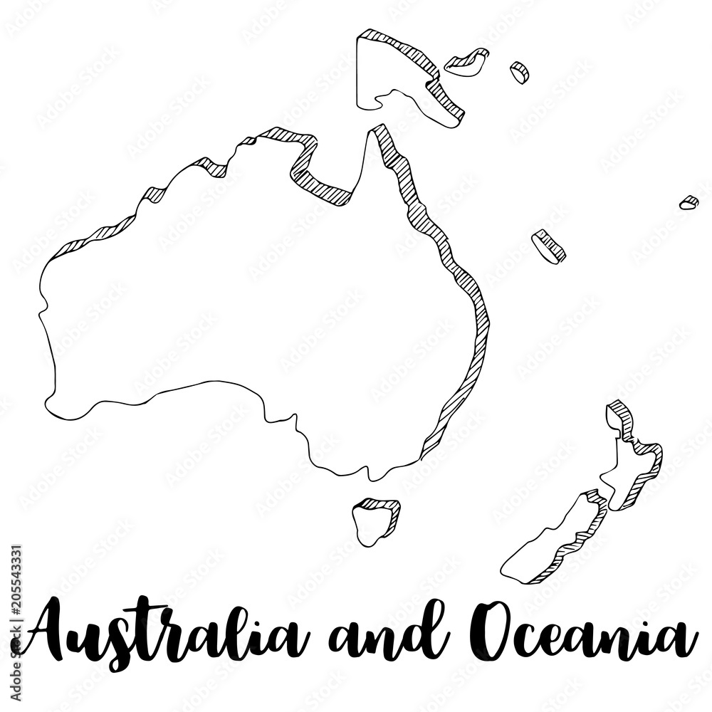 Hand drawn Australia and Oceania map sketch,vector illustration Stock ...