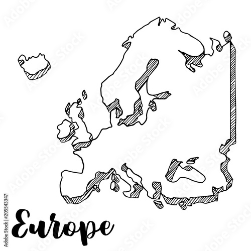 Hand drawn Europe map sketch,vector illustration