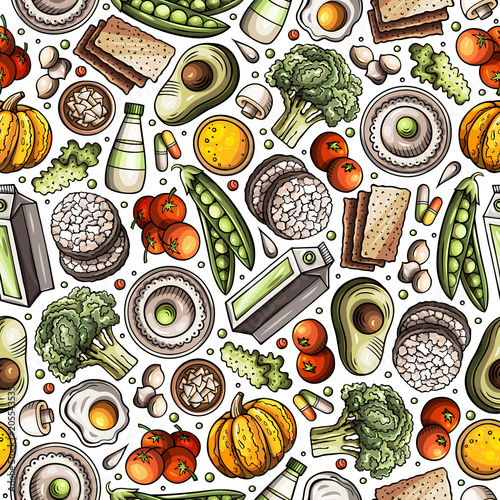 Cartoon hand-drawn Diet food seamless pattern