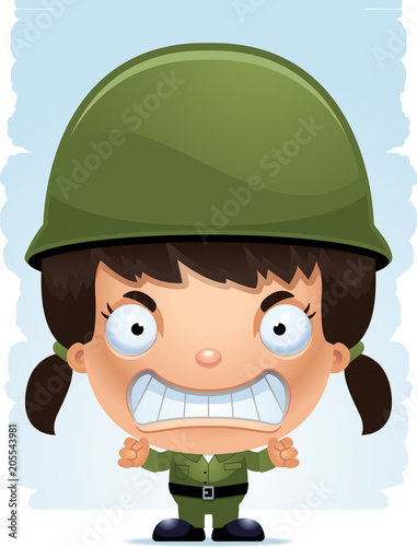 Angry Cartoon Girl Soldier