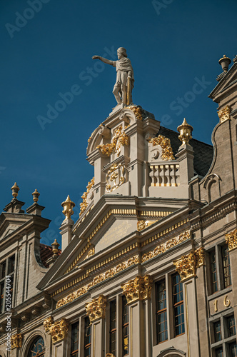 Close-up of the rich and elegant decoration on the historic buildings at Grand Place of Brussels. Vibrant and friendly, is the country’s capital and administrative center of the EU. Central Belgium.