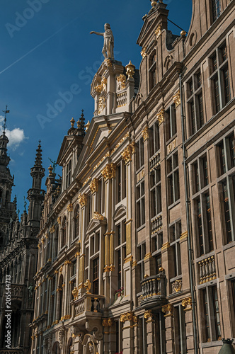 Close-up of the rich and elegant decoration on the historic buildings at Grand Place of Brussels. Vibrant and friendly, is the country’s capital and administrative center of the EU. Central Belgium.