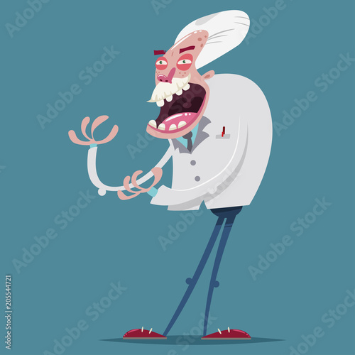 Mad and crazy scientist professors vector cartoon character. Illustration of an old man isolated on a background.