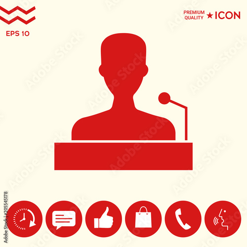 Speaker, orator speaking from tribune icon