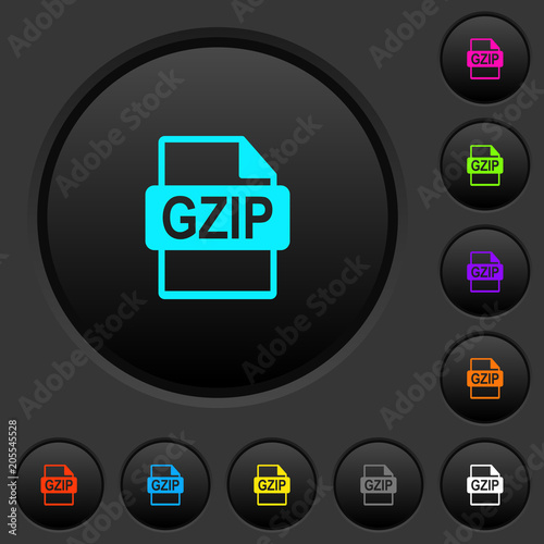 GZIP file format dark push buttons with color icons