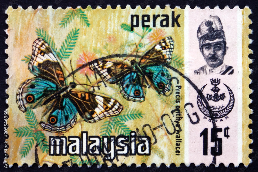 Naklejka premium Postage stamp Malaysia 1971 Blue Pansy, Butterfly