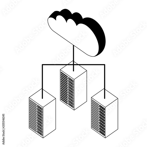 cloud computing with server towers isometric icon vector illustration design