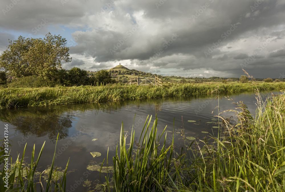 Glastonbury Tor from the River Brue in the late afternoon sun