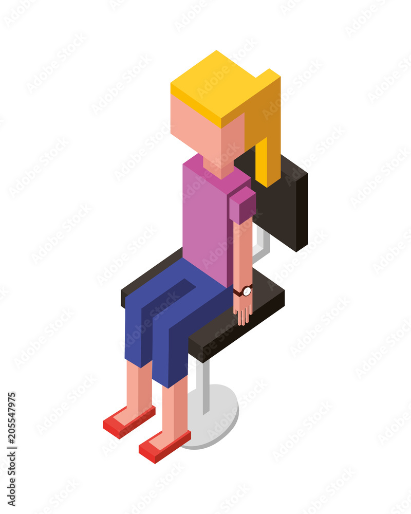 young girl with office chair isometric icon vector illustration design young girl with office chair isometric icon vector illustration design