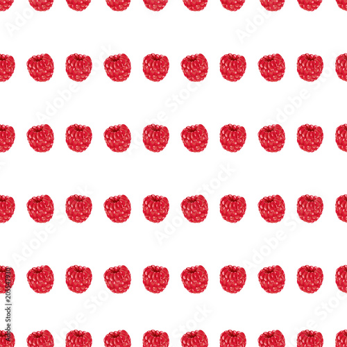Seamless pattern of realistic one fresh raspberry fruit. Red berry pattern. Exotic summer raspberry texture. Summer background. Textile decoration with fruits. Organic print.