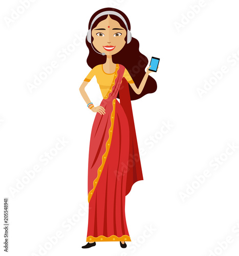 Indian woman operator avatar customer call center concept vector illustration