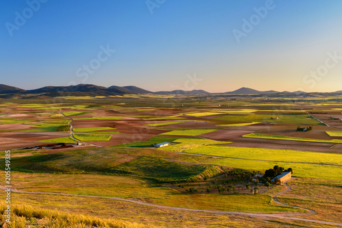Spain. Castilla de la Mancha.Consuegra. Fields seen from the Calderico hill.
