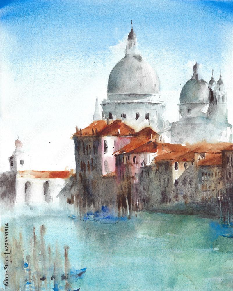 Fototapeta Venice Grand canal Italy landmark Europe travel destination watercolor painting illustration