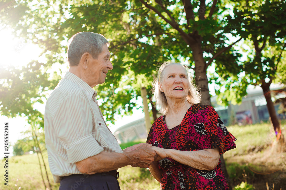 Nice elderly couple in a summer park