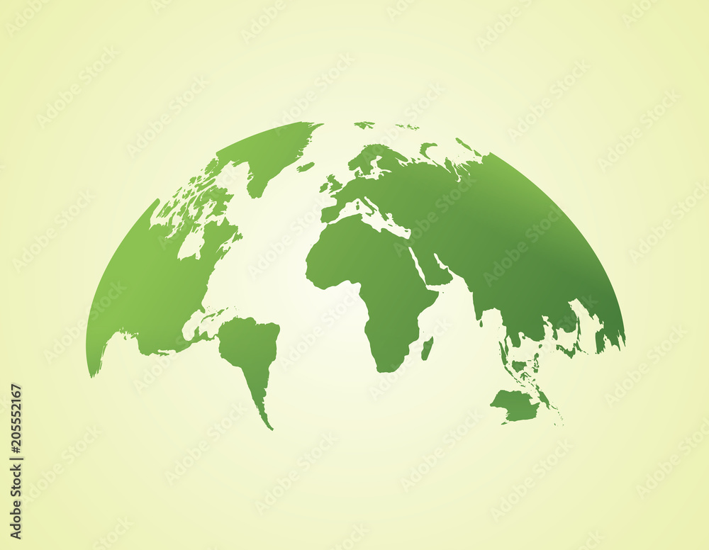 Green World map globe isolated on white background Vector. Unique world