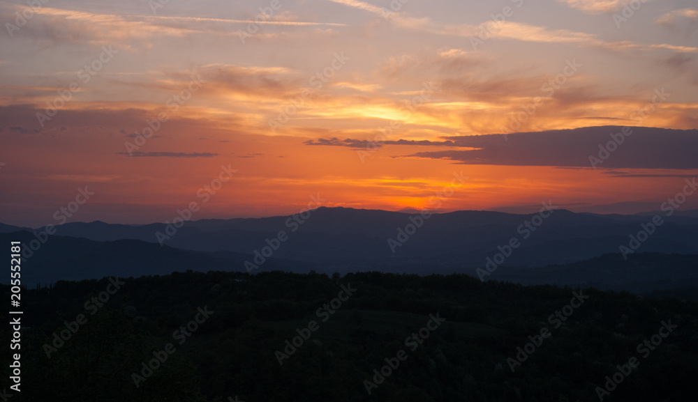 Panorama of hills during sunset