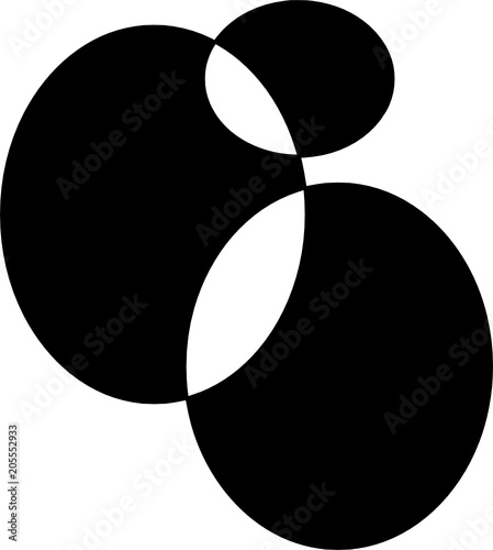 Abstract background with three intersecting circles in a contrast black - white colors