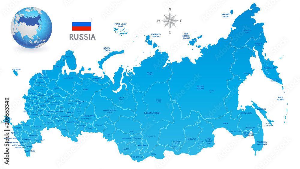 Blue Russia Vector Administrative Map