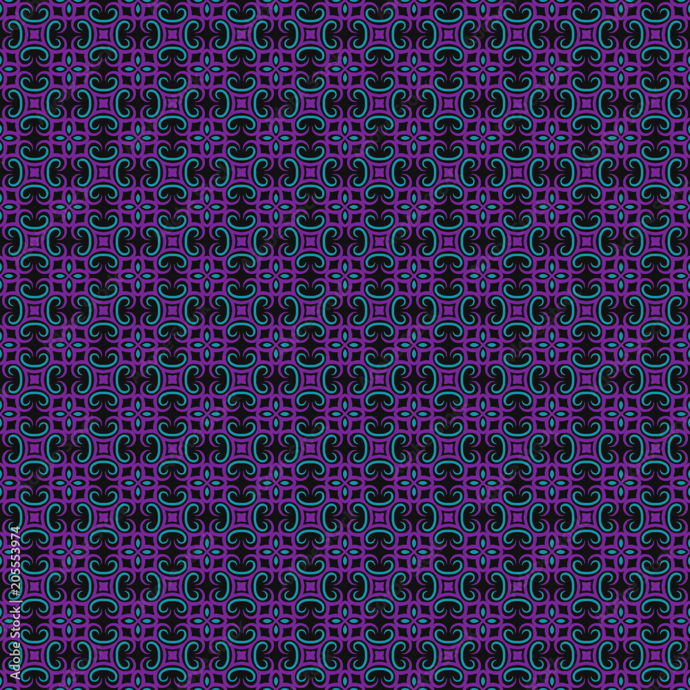 Violet geometric background in traditional tile style. Design for printing on fabric, paper, wrapper. Seamless pattern.