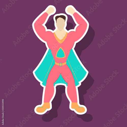 Superhero cartoon icon with superman on background isolated sticker illustration photo