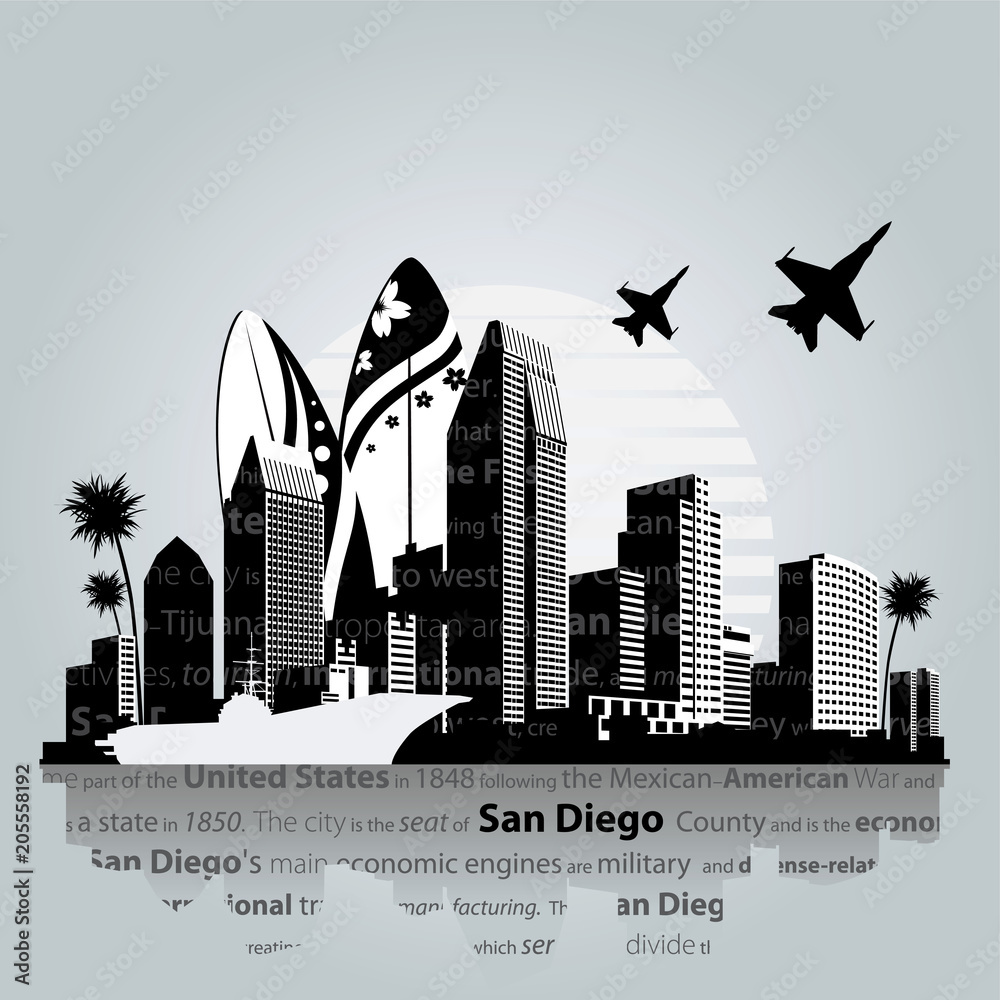 Obraz premium San Diego city skyline. Vector illustration