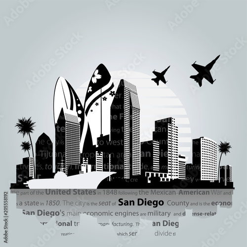 San Diego city skyline. Vector illustration photo