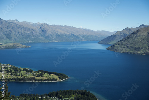 Landscape of mountains and a blue lake form above