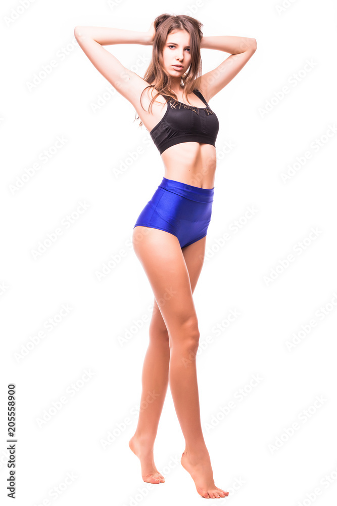 Beautiful full body brunette beauty woman in sexy underwear, isolated on white Beautiful full body brunette beauty woman in sexy underwear, isolated on white