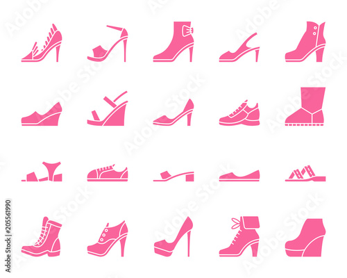 Shoes color silhouette icons vector set