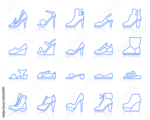 Shoes simple color line icons vector set