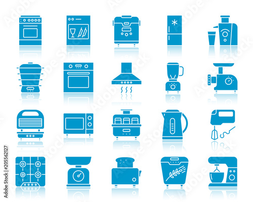 Kitchen Appliance color silhouette icon vector set
