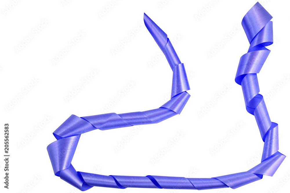 Satin ribbon blue, laid out elongated coils in the form of a silhouette of a boot or boot. Satin ribbon blue, laid out elongated coils in the form of a silhouette of a boot or boot.