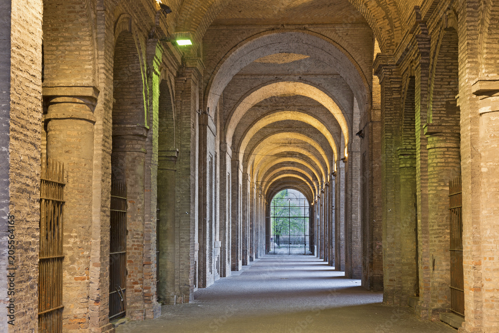 Parma - The porticoes of Pilotta palace in the morning.
