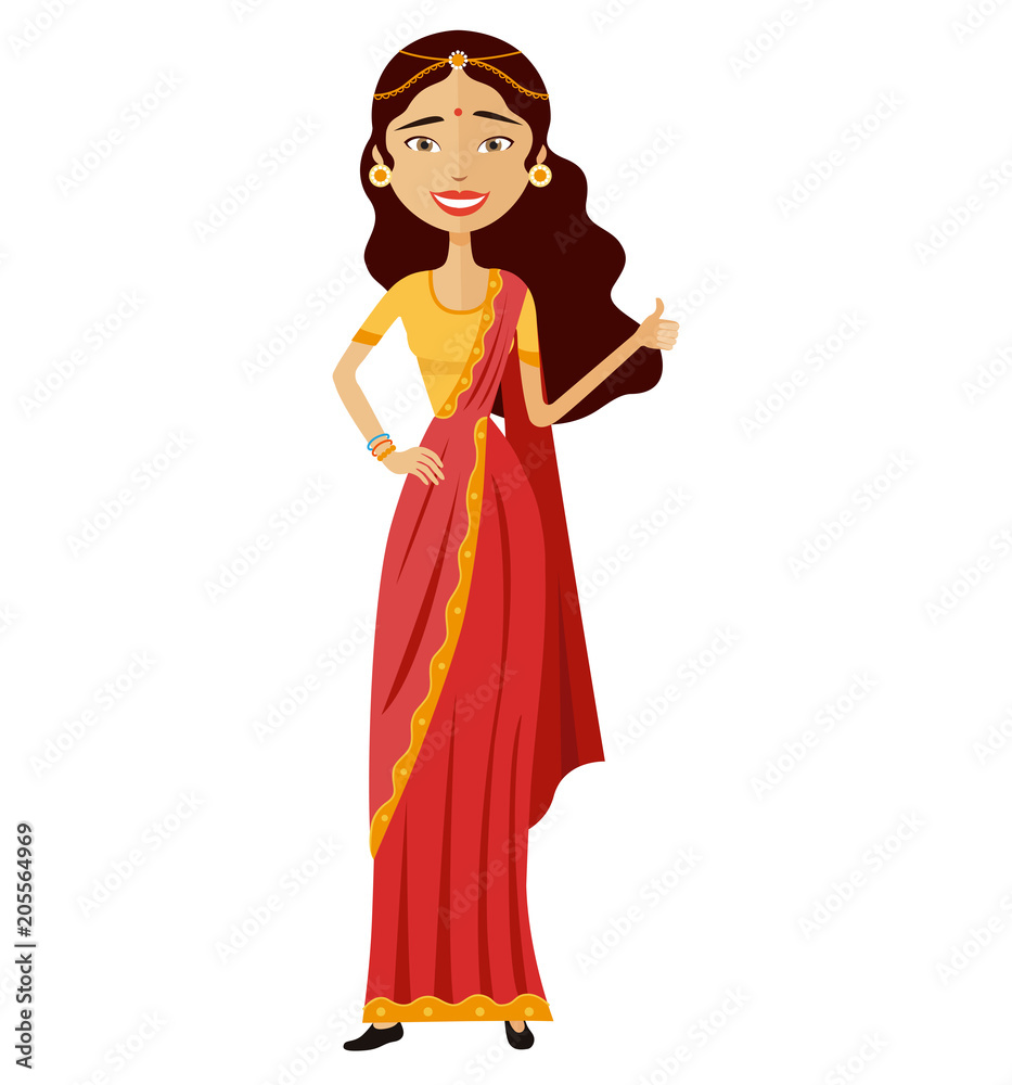 Glad young indian woman showing thumbs up vector cartoon flat isolated on  white background Stock Vector | Adobe Stock