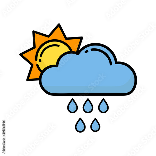 cartoon sun vector with a rainy cloud