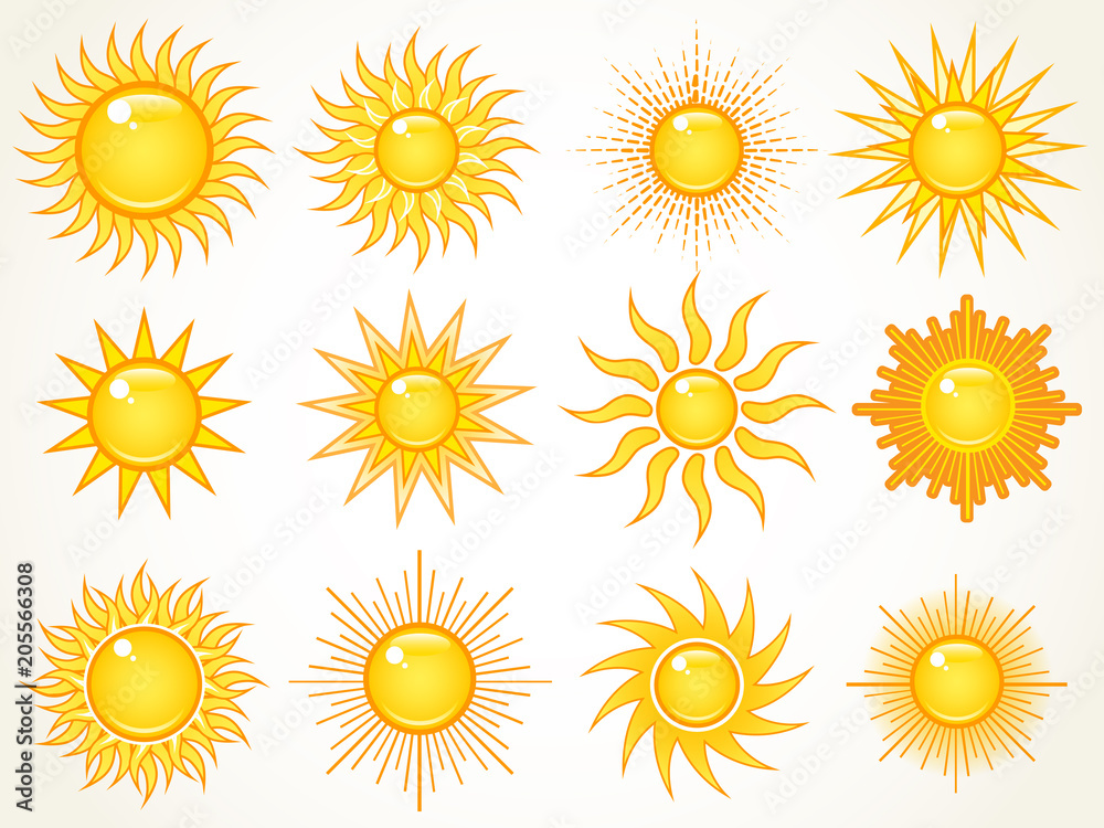 Sun in the sky icons set Sun in the sky icons set