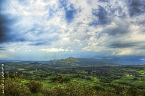 hilly Rural mountain landscape in the Italian Tuscany