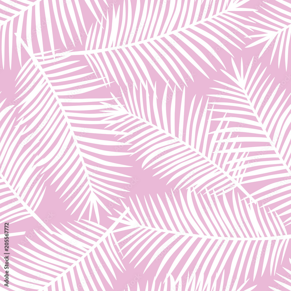 Naklejka premium white palm leaves on a pink background exotic tropical hawaii seamless pattern vector