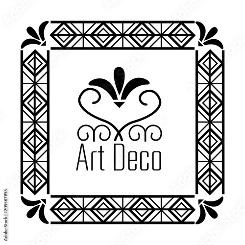 art deco frame elegant decorative square style vector illustration green