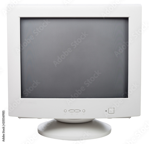 Old CRT computer monitor isolated on white