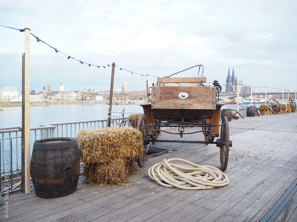 Obraz premium horse carrige along the rhine river in Cologne, Germany