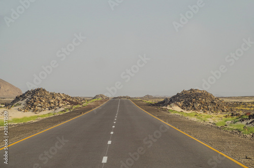 Travel across Africa. Driving through the desert and lava field on the way the Danakil Depression. Hottest place on Earth. Nature and travel. Ethiopia, Afar Triangle (Afar Depression) photo