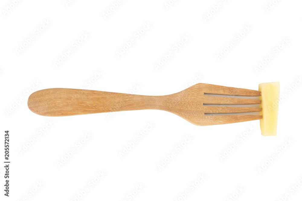 potato peel on fork isolated on white background potato peel on fork isolated on white background