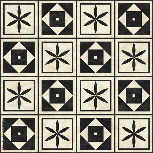 Ancient marbled floor tiles, abstract geometric pattern with texture, seamless vector illustration