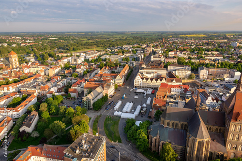 aerial view of the new market in rostock, mecklenburg western pomerania